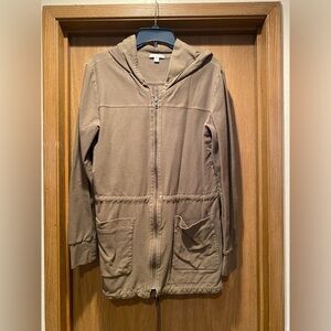 James Perse 100% hooded cotton long jacket with pockets